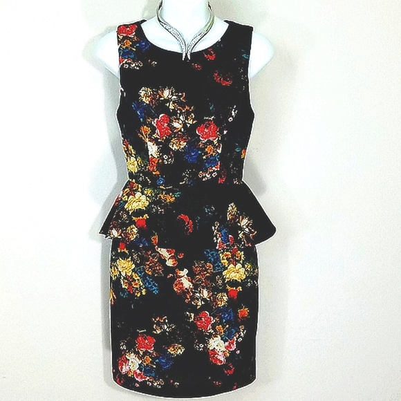 B. Darlin Sundress peplum stretch midi floral print black size XS - Picture 1 of 7